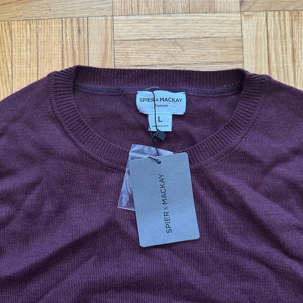 Spier & Mackay Merino Wool Sweater Burgundy Size Large NWT - Picture 2 of 6